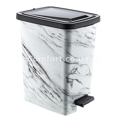 Ведро с педалью OZER-S-121-Х129 SLIM с рисунком 8,5л черный мрамор