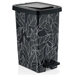 Ведро с педалью OZER-S-121-Х165 SLIM с рисунком 8,5л листья на черном