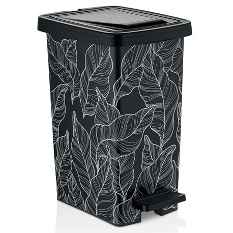 Ведро с педалью OZER-S-121-Х165 SLIM с рисунком 8,5л листья на черном