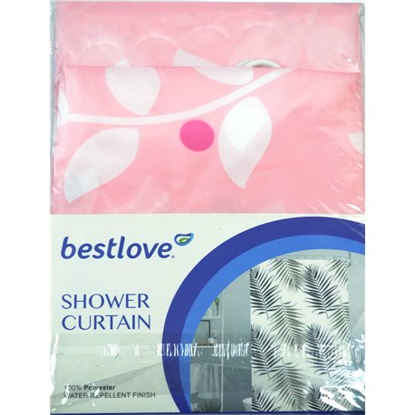 Штора H12503 в ванную 170х180см Листья на розовом