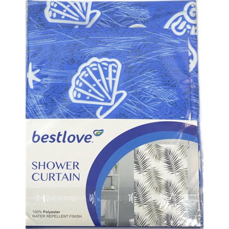 Штора H12503 в ванную 170х180см Ракушка на синем