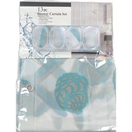 Штора SC13 силикон 180х180 Ракушки голубые