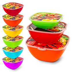 Миска салатник Весна набір 0,5л+1,5л+2,5л декор з кришкою квадратний ПБ-331