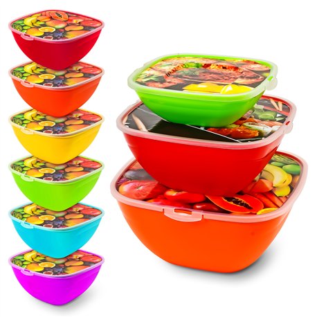 Миска салатник Весна набір 0,5л+1,5л+2,5л декор з кришкою квадратний ПБ-331