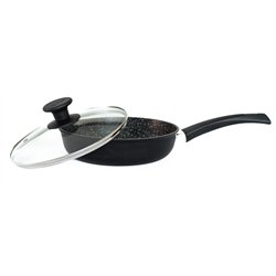 Сковорода алюмінієва антипригарна AS40243 зі скляною кришкою 24х6,2см чорний мармур