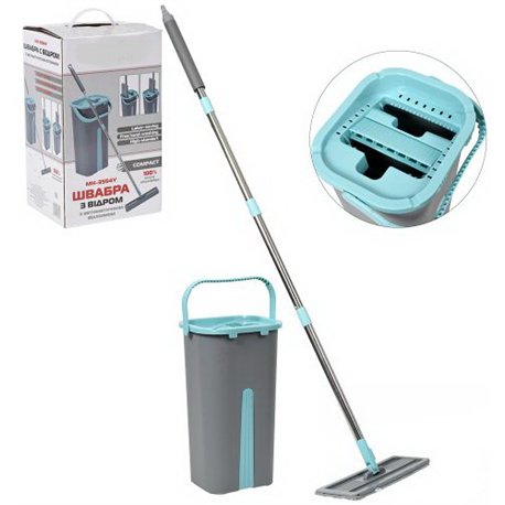 Відро для прибирання + натирач MH-3554Y з автоматичним віджимом 15х13х34м 1,25см сірий