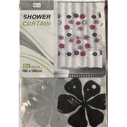 Штора 60086 силікон 180х180 Квіти чорні+круги