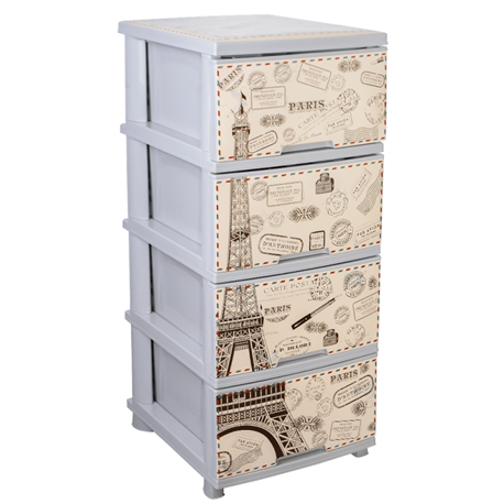 Комод алеана 4-яр с рисунком 09404 Париж кремовый